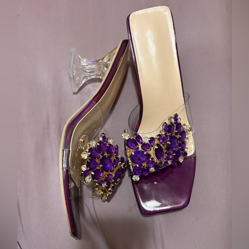 Elegant Purple Embellished Women's Heels